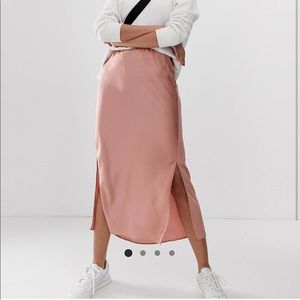 ASOS DESIGN bias cut satin midi skirt with slits